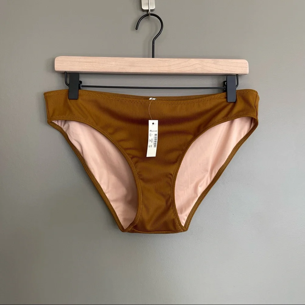 Madewell Second Wave‎ Ribbed Hipster Bikini Bottom Women XL Burnished Amber NWT
